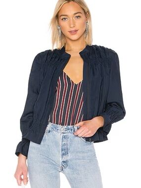 $448 Frame Smocked Jacket in Navy